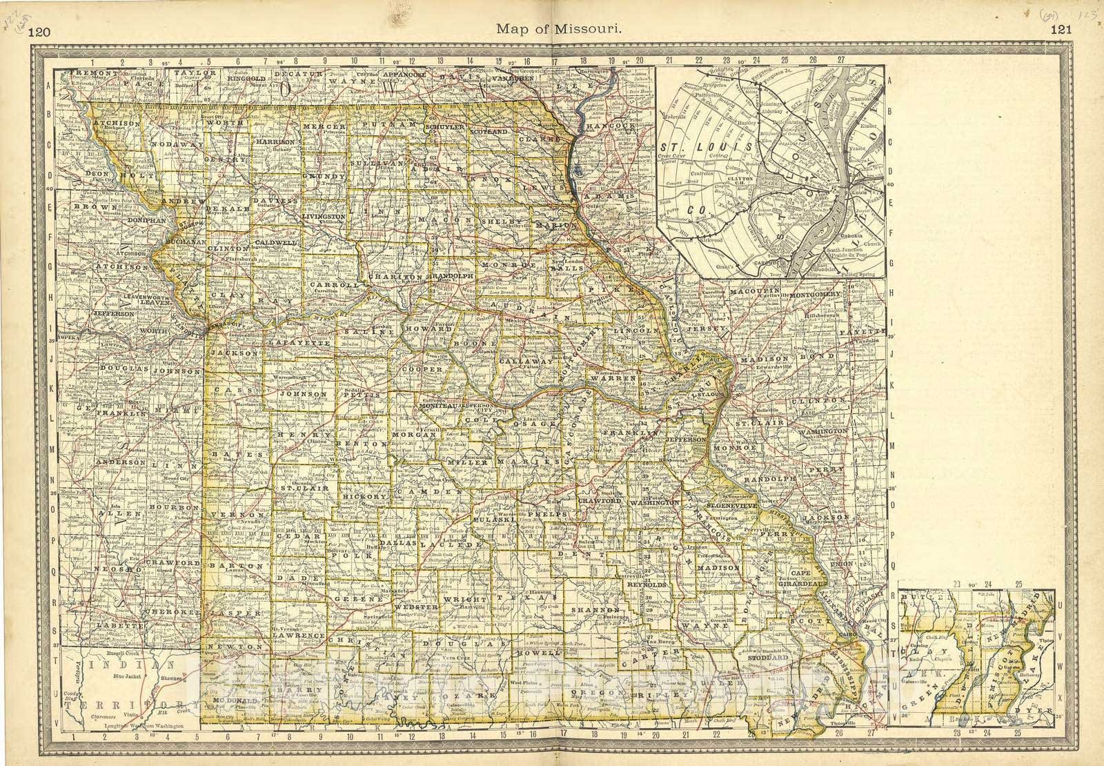 Historic 1881 Map - Historical Hand-Atlas, Illustrated - Map of Missouri - Historical Hand Atlas, Illustrated, General & Local