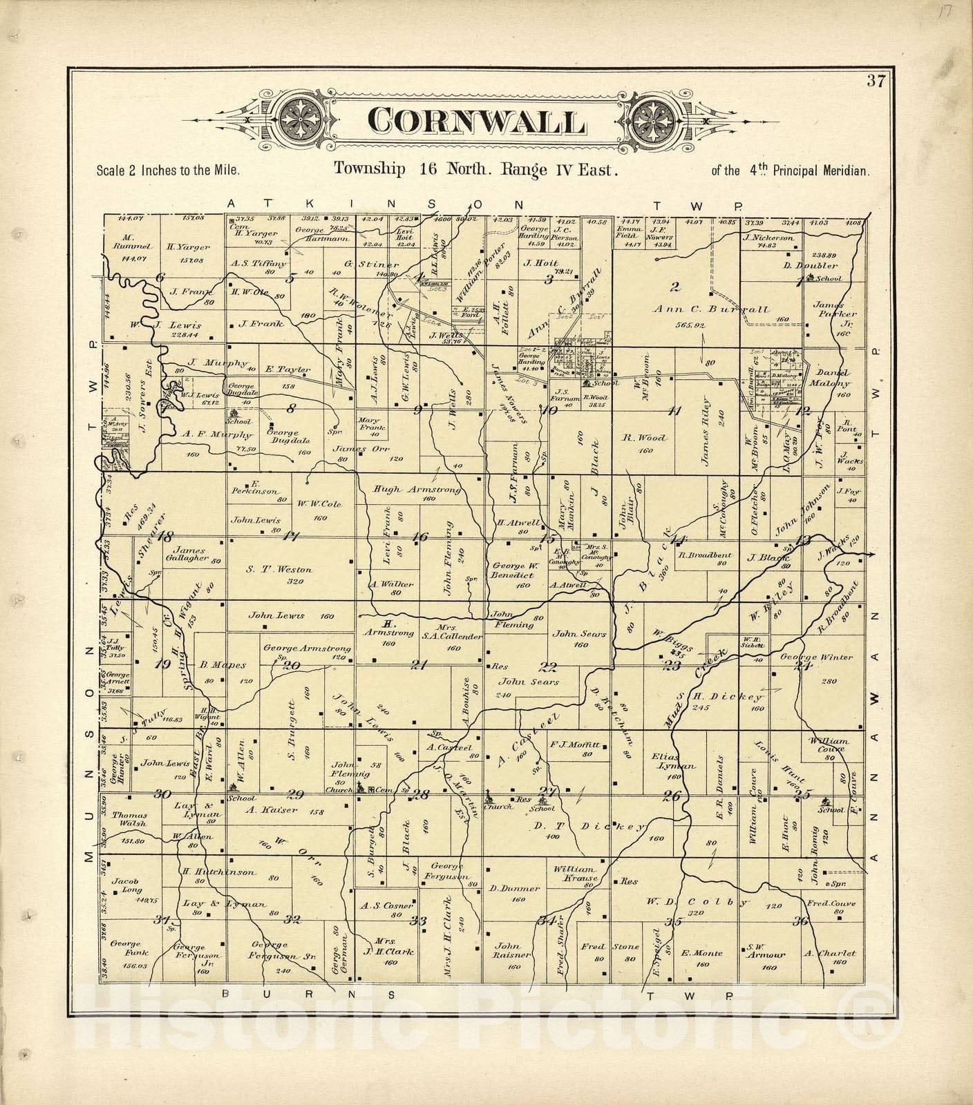 Historic 1893 Map - Plat Book of Henry County, Illinois - Cornwall