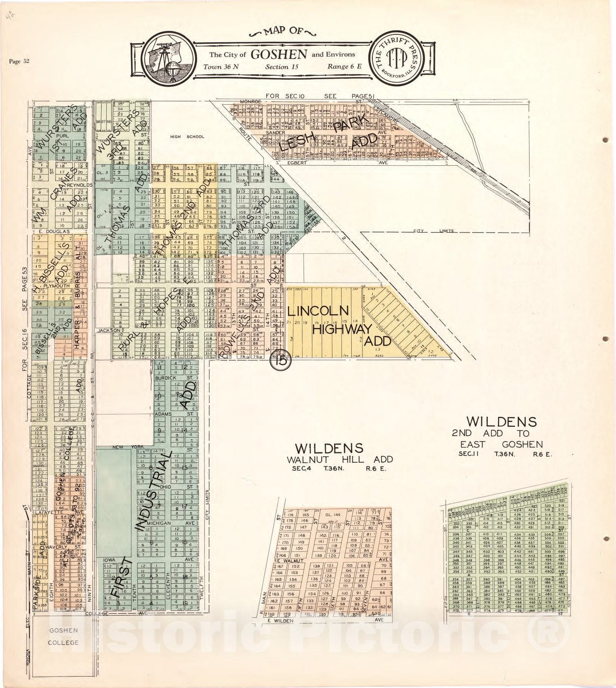 Historic 1929 Map - Atlas and plat Book of Elkhart County, Indiana - Map of The City of Goshen & Environs 1