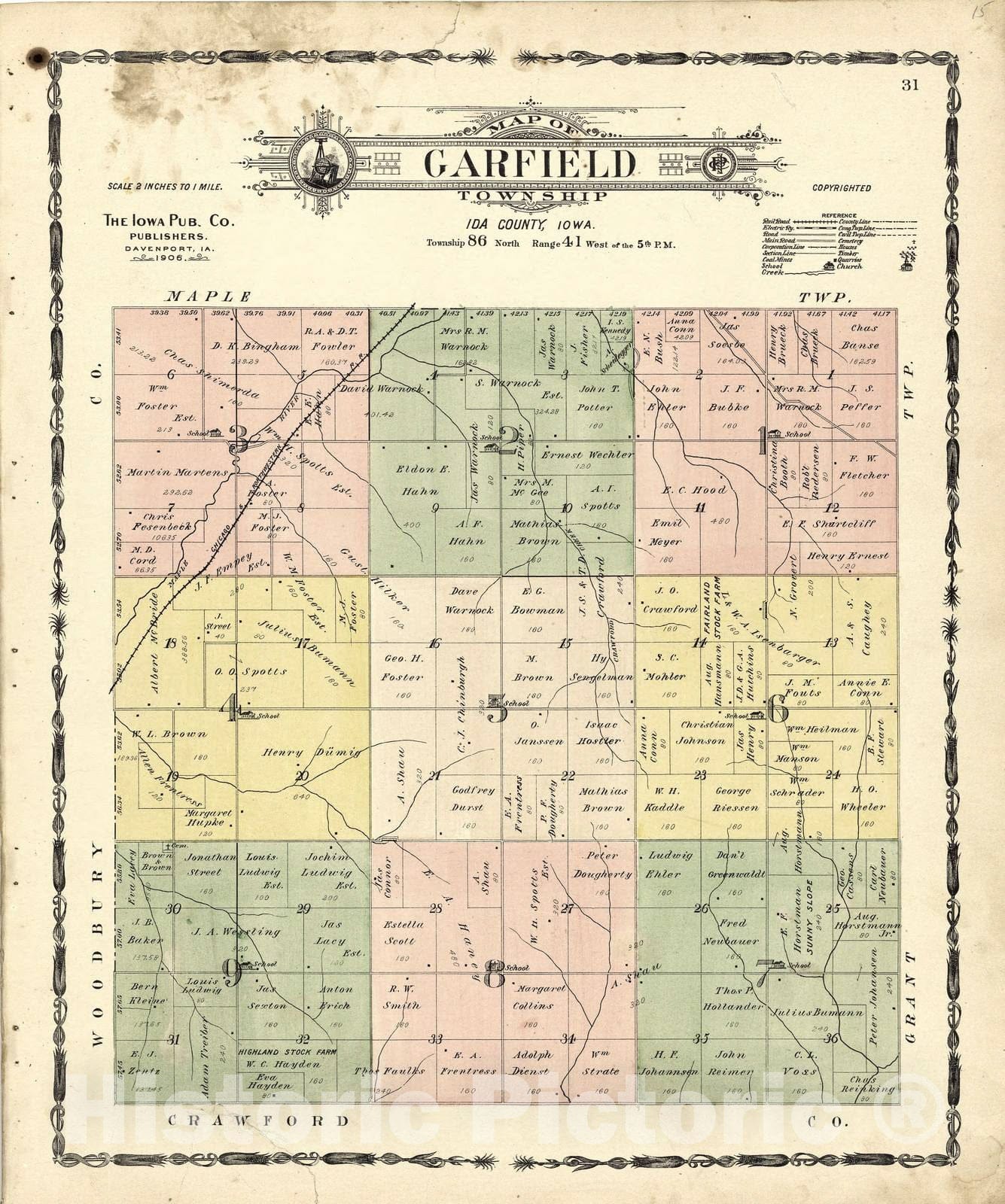 Historic 1906 Map - Atlas of Ida County, Iowa - Map of Garfield Township