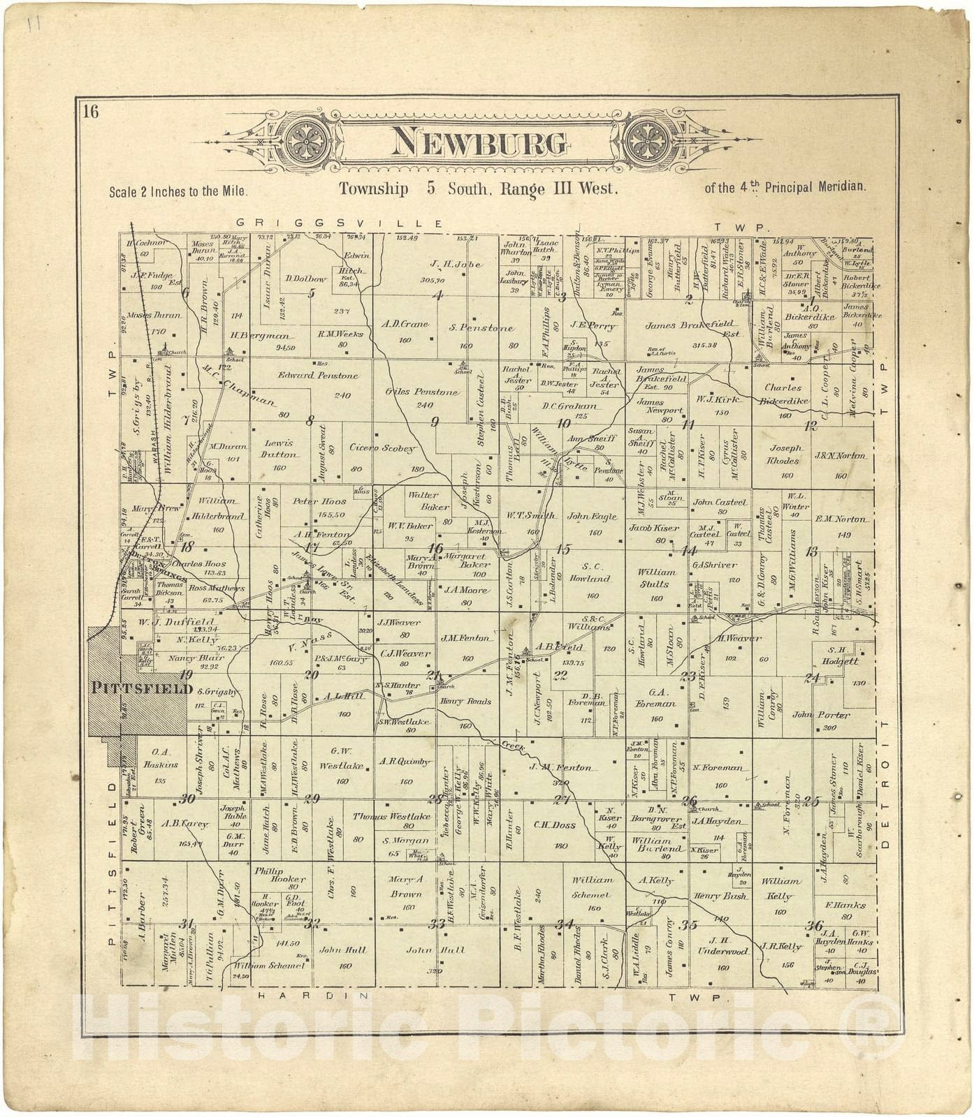Historic 1895 Map - Plat Book of Pike County, Illinois - Newburg - Standard Atlas of Pike County, Illinois
