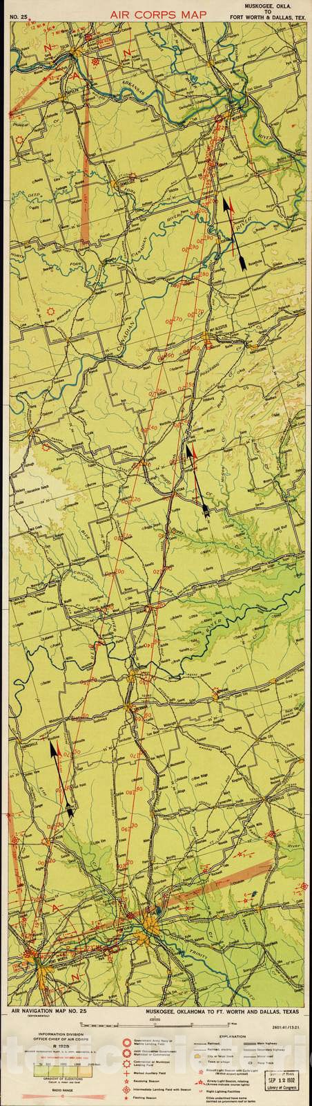 Historic 1924 Map - Aeronautical Strip maps of The United States. - No. 25, 1928 - rev. Feb. 1935 - Air Corps map