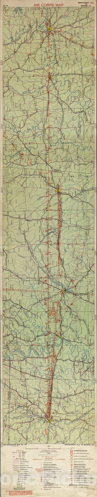 Historic 1924 Map - Aeronautical Strip maps of The United States. - No. 54, 1933 - rev. Sept. 1933 - Air Corps map