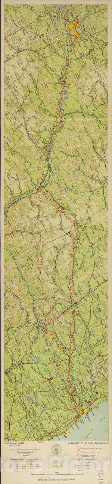 Historic 1924 Map - Aeronautical Strip maps of The United States. - No. 112, 1930 - Air Corps map