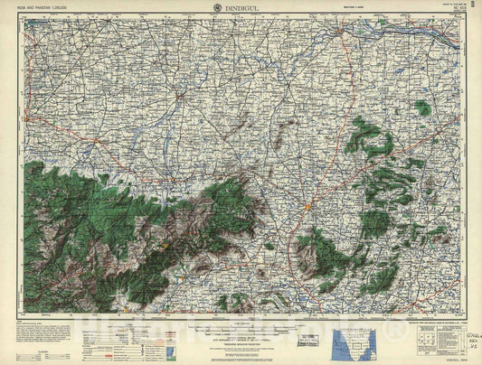 Historic 1955 Map - India and Pakistan 1:250,000. - Dindigul, 1955