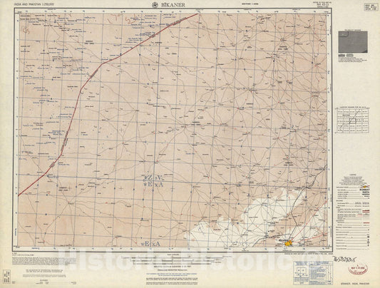 Historic 1955 Map - India and Pakistan 1:250,000. - Bikaner, India, Paksitan 1959