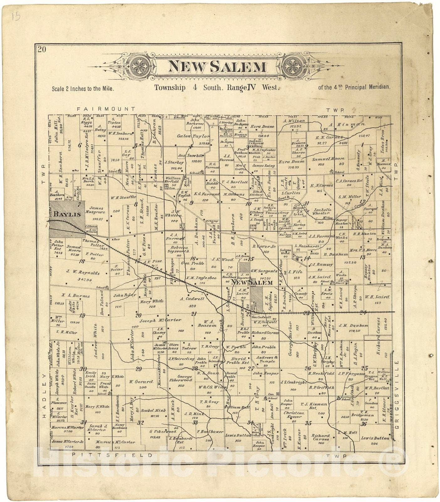 Historic 1895 Map - Plat Book of Pike County, Illinois - New Salem - Standard Atlas of Pike County, Illinois