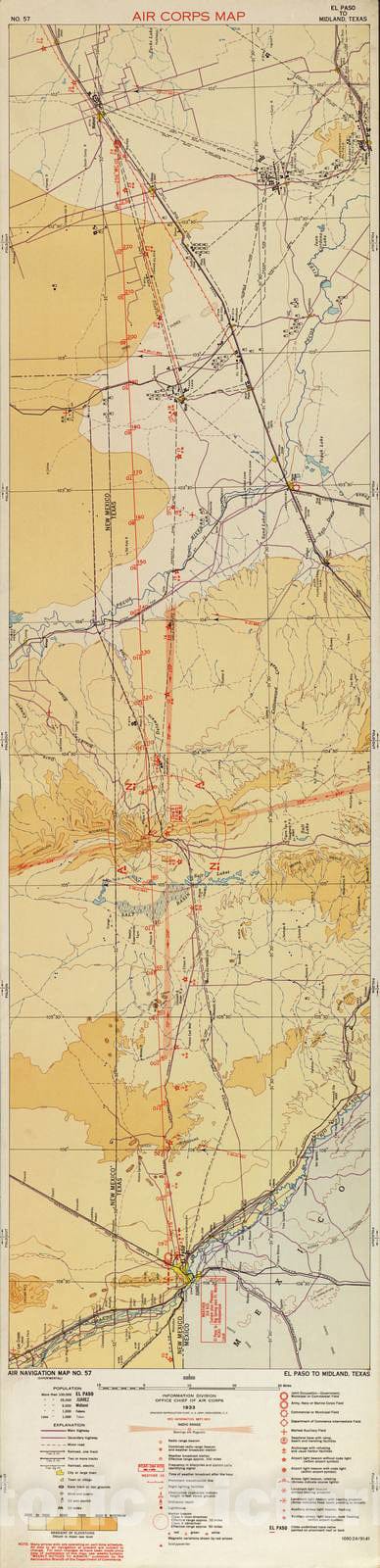 Historic 1924 Map - Aeronautical Strip maps of The United States. - No. 57, 1933 - rev. Sept. 1933 - Air Corps map