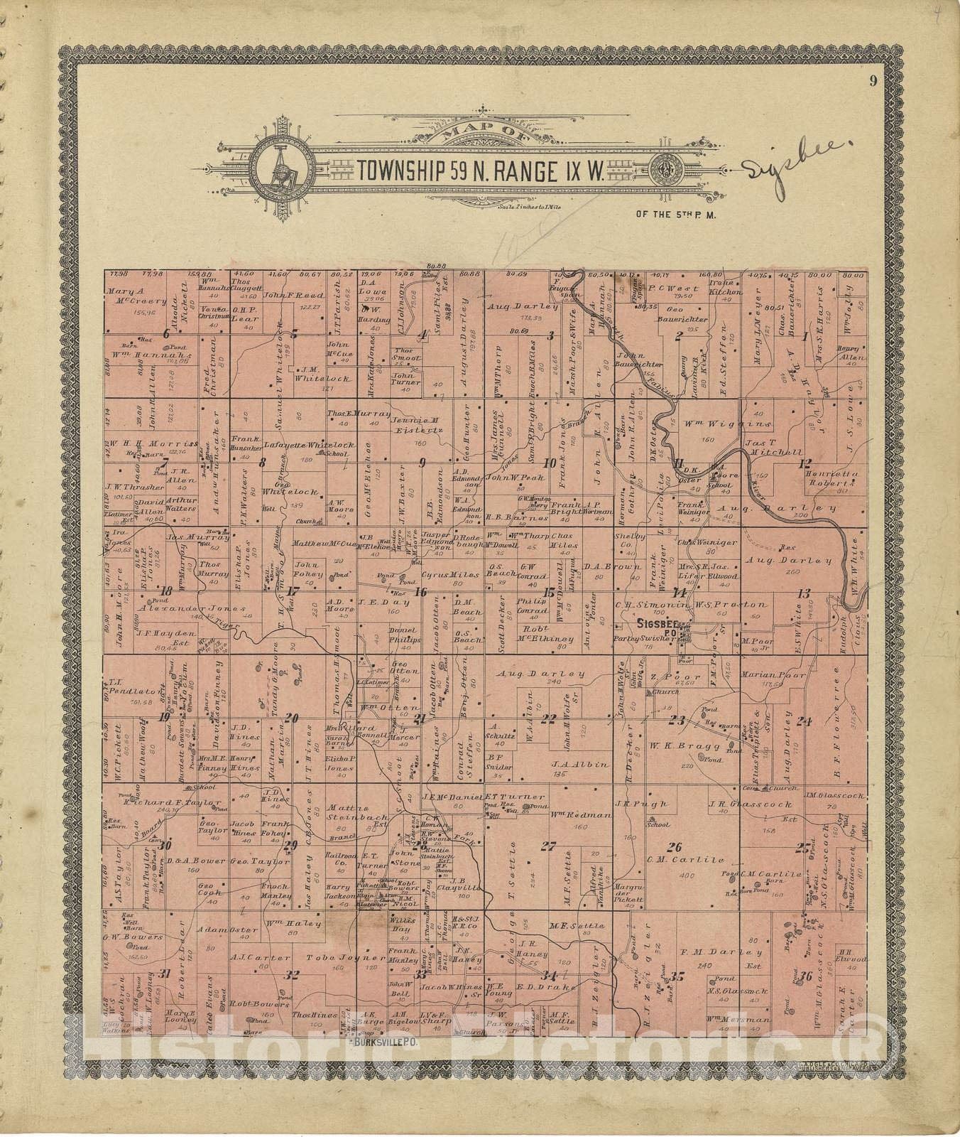 Historic 1902 Map - Standard Atlas of Shelby County, Missouri - Map of Township 59 N. Range X. W.