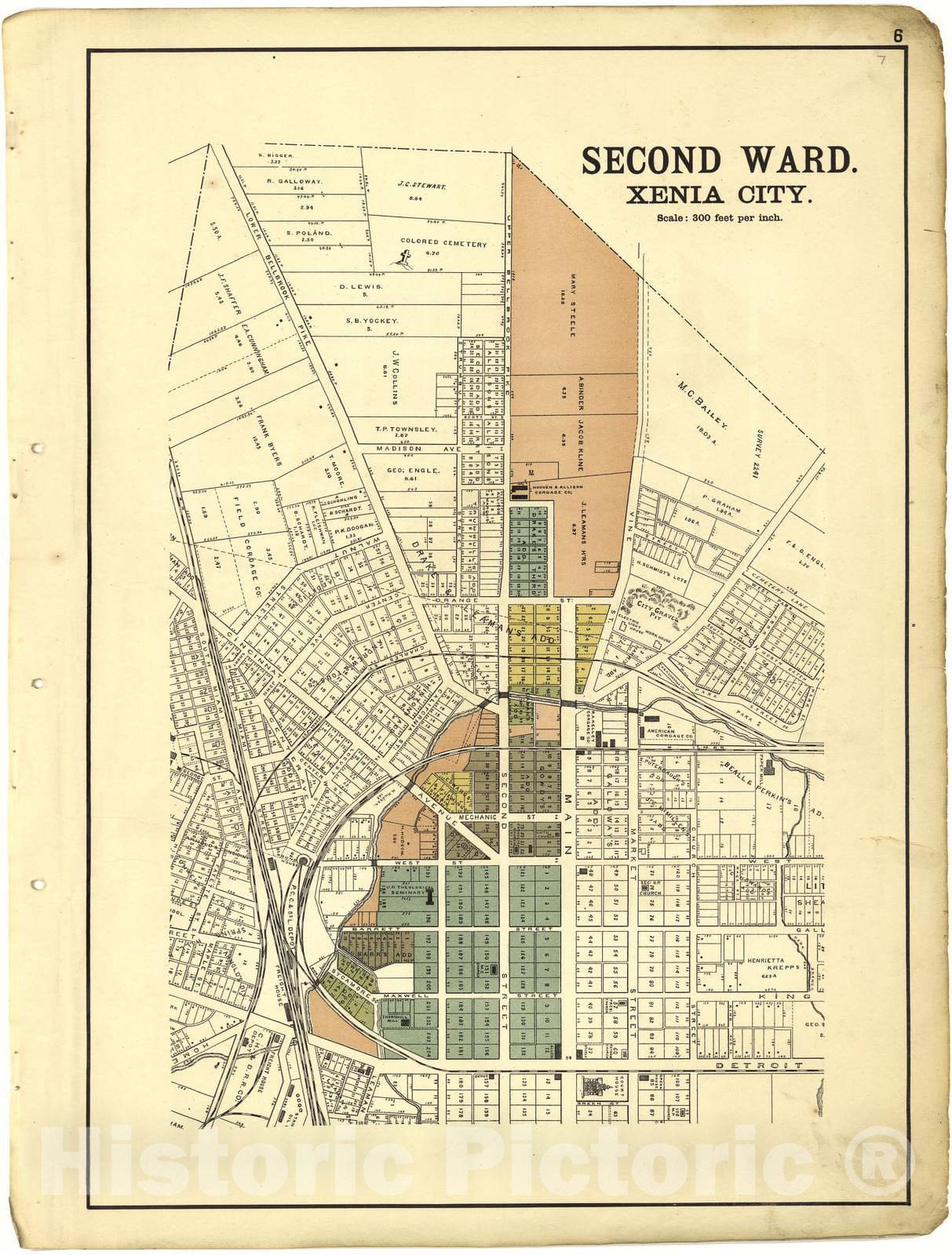 Historic 1896 Map - Riddell's Greene County Atlas, 1896. - Second Ward Xenia City - Riddell's Atlas of Greene County, Ohio :