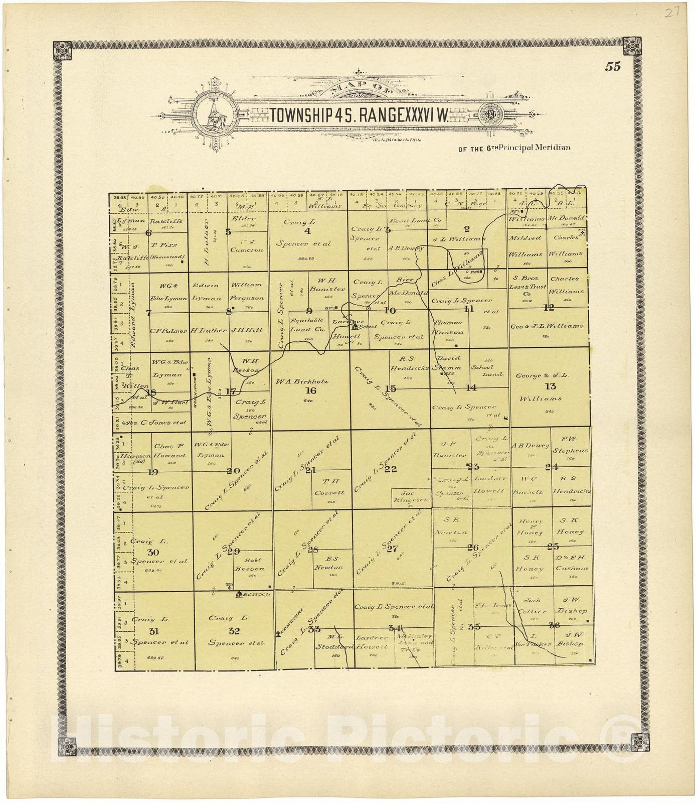 Historic 1906 Map - Standard Atlas of Rawlins County, Kansas - Map of Township 4 S. Range XXXI W.