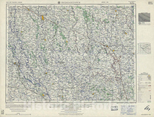 Historic 1955 Map - India and Pakistan 1:250,000. - Shahjahanpur, India 1959