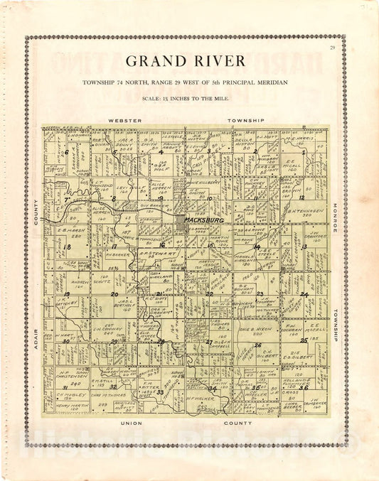 Historic 1912 Map - Atlas of Madison County, Iowa - Grand River - Madison County Atlas