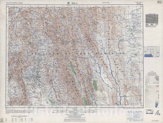 Historic 1955 Map - India and Pakistan 1:250,000. - Bela, Pakistan 1959