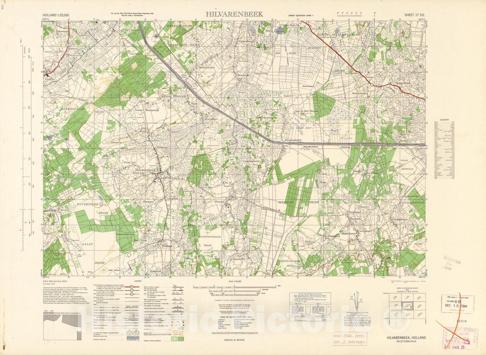 Historic 1943 Map - Holland 1:25,000 - Hilvarenbeek, Holland - A.M.S. M831