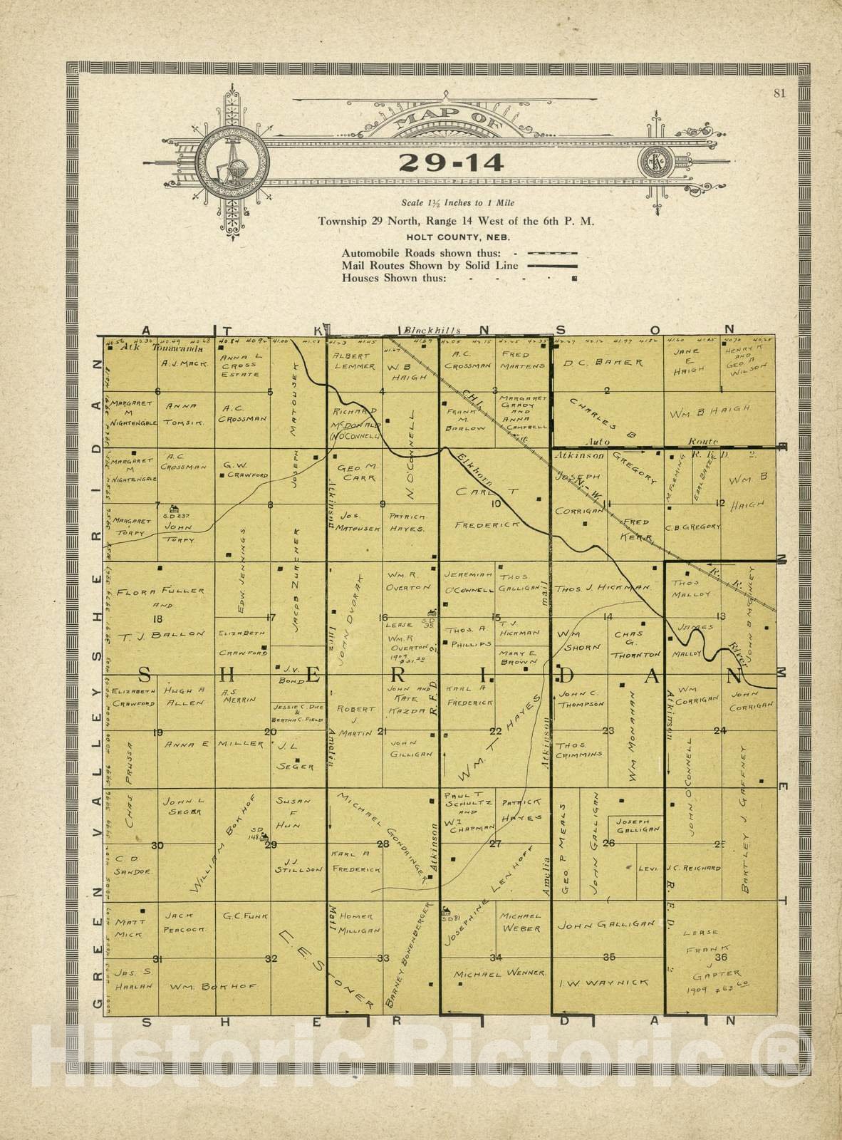 Historic 1915 Map - Atlas and plat Book of Holt County, Nebraska - Map of 29-14 - Standard Atlas and Directory of Holt County, Nebraska
