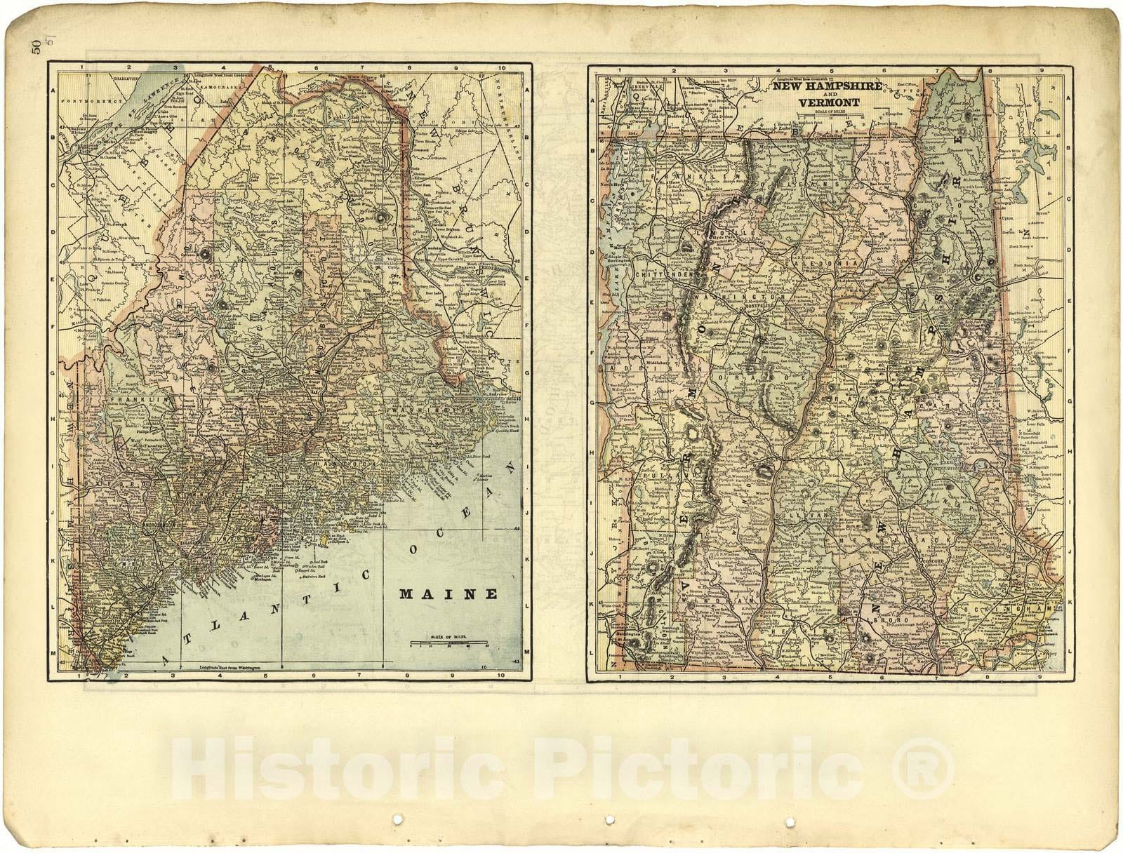 Historic 1896 Map - Riddell's Greene County Atlas, 1896. - Maine; New Hampshire and Vermont - Riddell's Atlas of Greene County, Ohio :