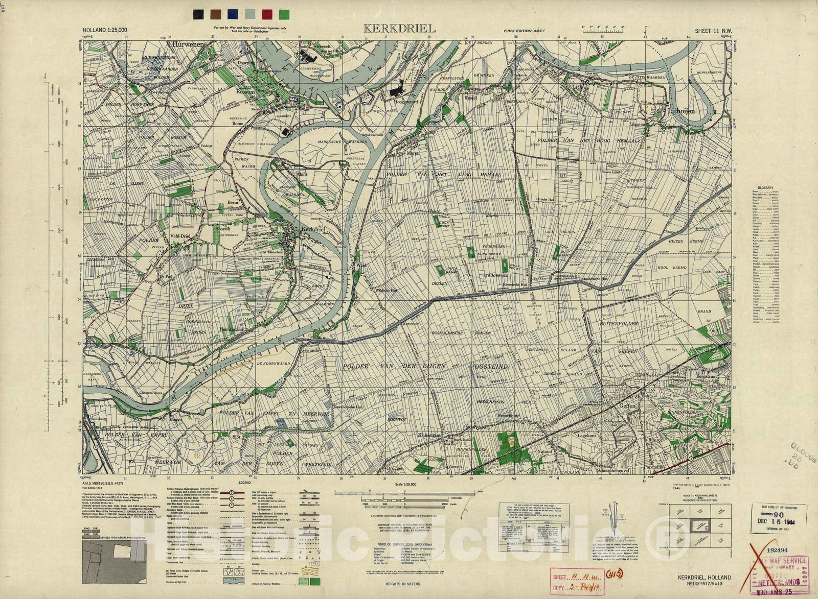Historic 1943 Map - Holland 1:25,000 - Kerkdriel, Holland, 1943 - A.M.S. M831