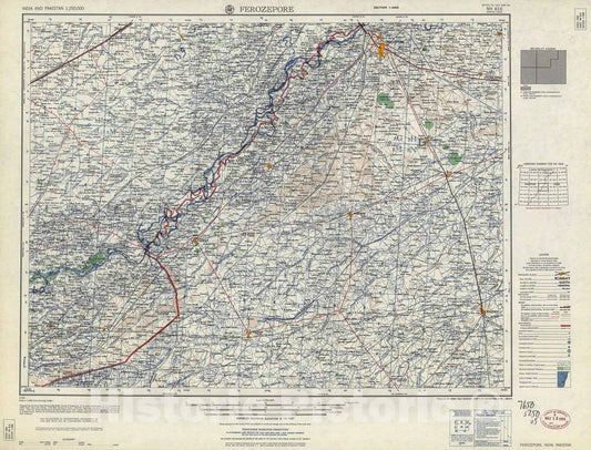 Historic 1955 Map - India and Pakistan 1:250,000. - Ferozepore, India, Pakistan 1959