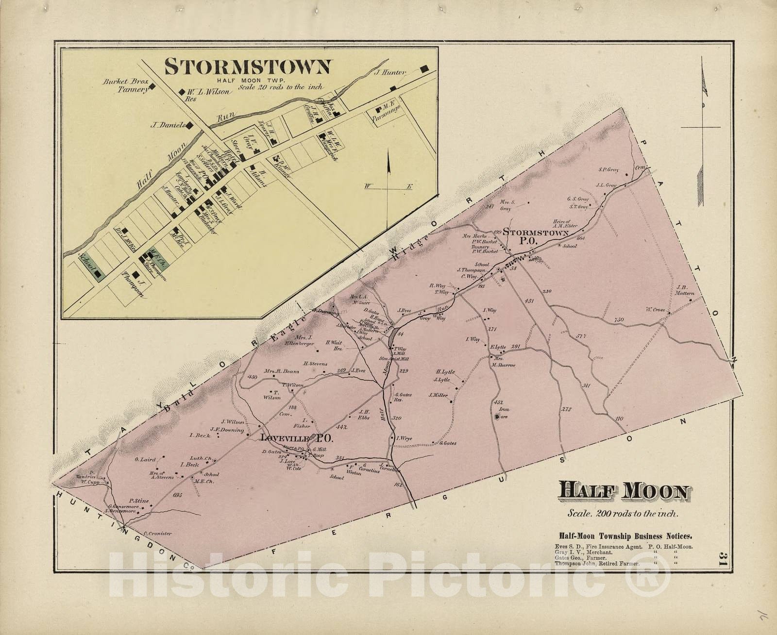 Historic 1874 Map - Atlas of Centre County, Pennsylvania - Half Moon; Stormstown