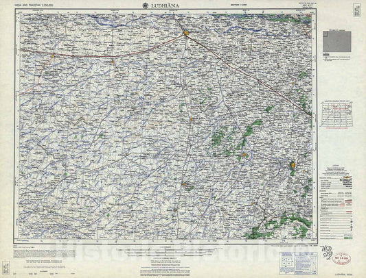 Historic 1955 Map - India and Pakistan 1:250,000. - Ludhiana, India 1959