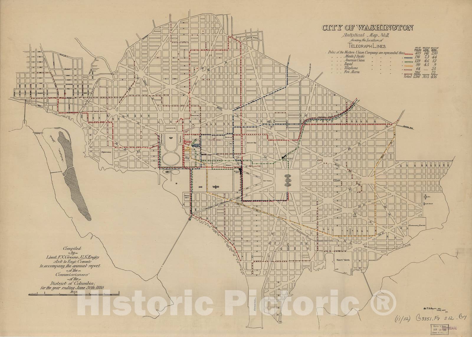 Historic 1880 Map - City of Washington, Statistical maps - Map No. 11: Telegraph Lines