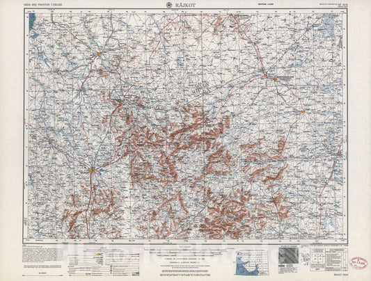 Historic 1955 Map - India and Pakistan 1:250,000. - Rajkot, 1956