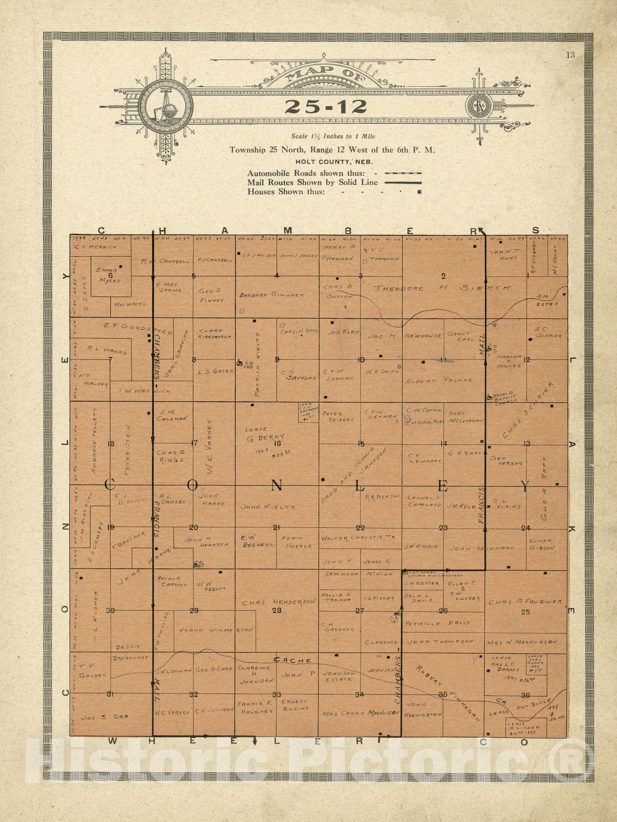 Historic 1915 Map - Atlas and plat Book of Holt County, Nebraska - Map of 25-12 - Standard Atlas and Directory of Holt County, Nebraska