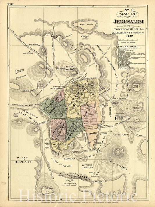 Historic 1882 Map - Historical Hand-Atlas, Illustrated - No. 9 Map of Jerusalem - Historical Hand Atlas, Illustrated, General & Local