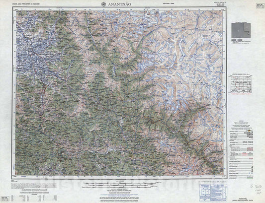 Historic 1955 Map - India and Pakistan 1:250,000. - Anantnag, Jammmu and Kashmir, India 1960