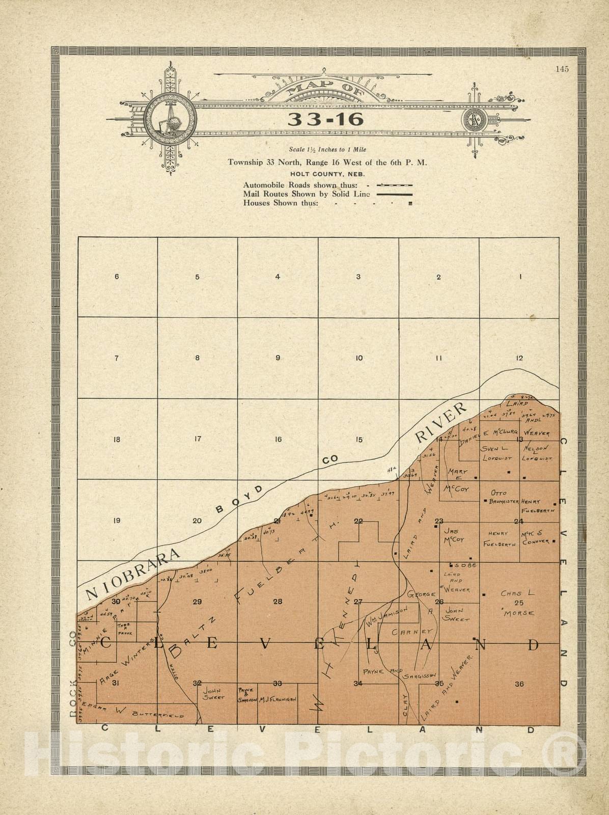 Historic 1915 Map - Atlas and plat Book of Holt County, Nebraska - Map of 33-16 - Standard Atlas and Directory of Holt County, Nebraska