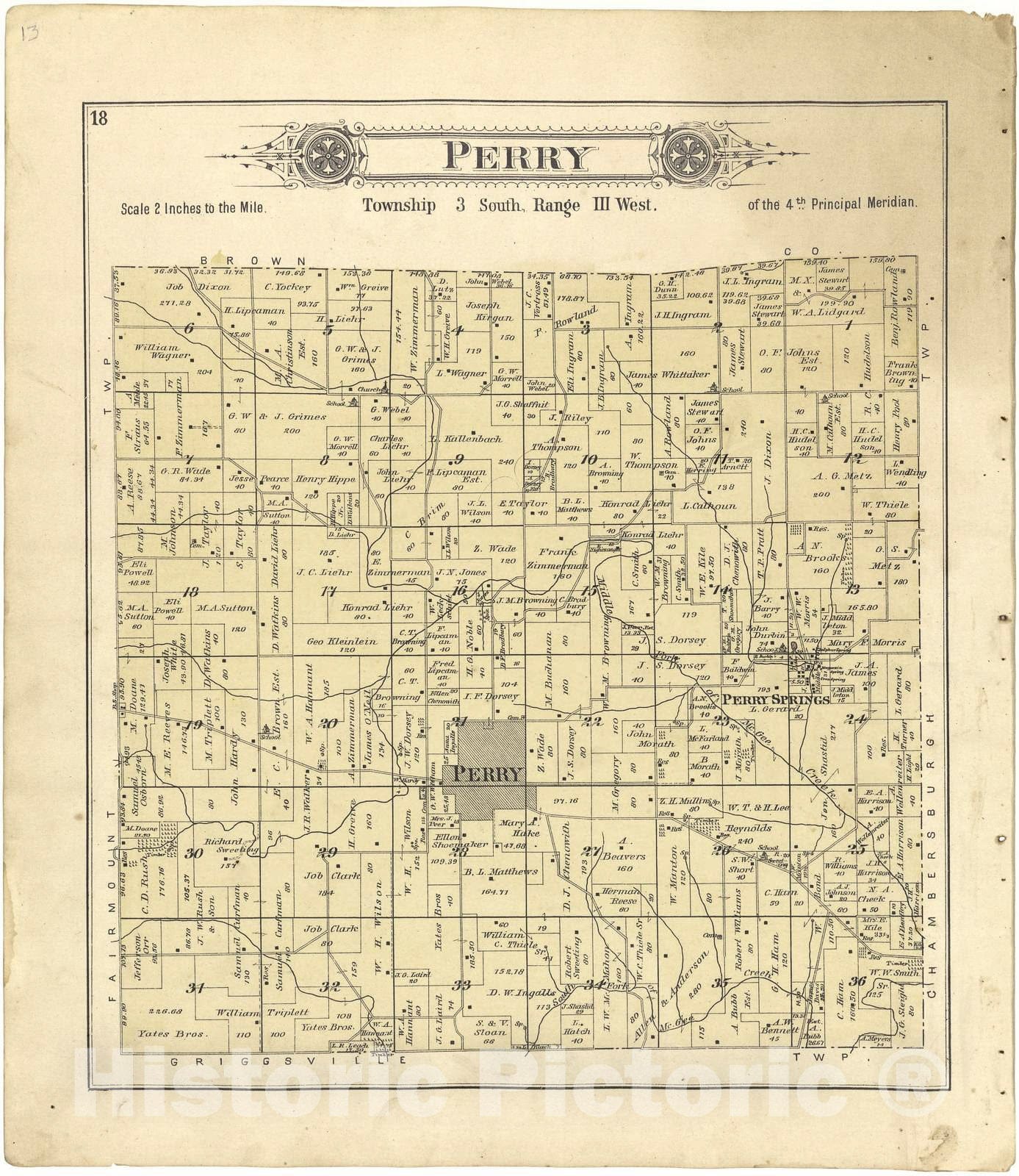 Historic 1895 Map - Plat Book of Pike County, Illinois - Perry - Standard Atlas of Pike County, Illinois 2