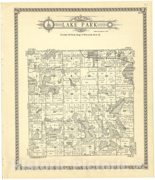 Historic 1929 Map - Standard Atlas of Becker County, Minnesota - Map of Lake Eunice Township