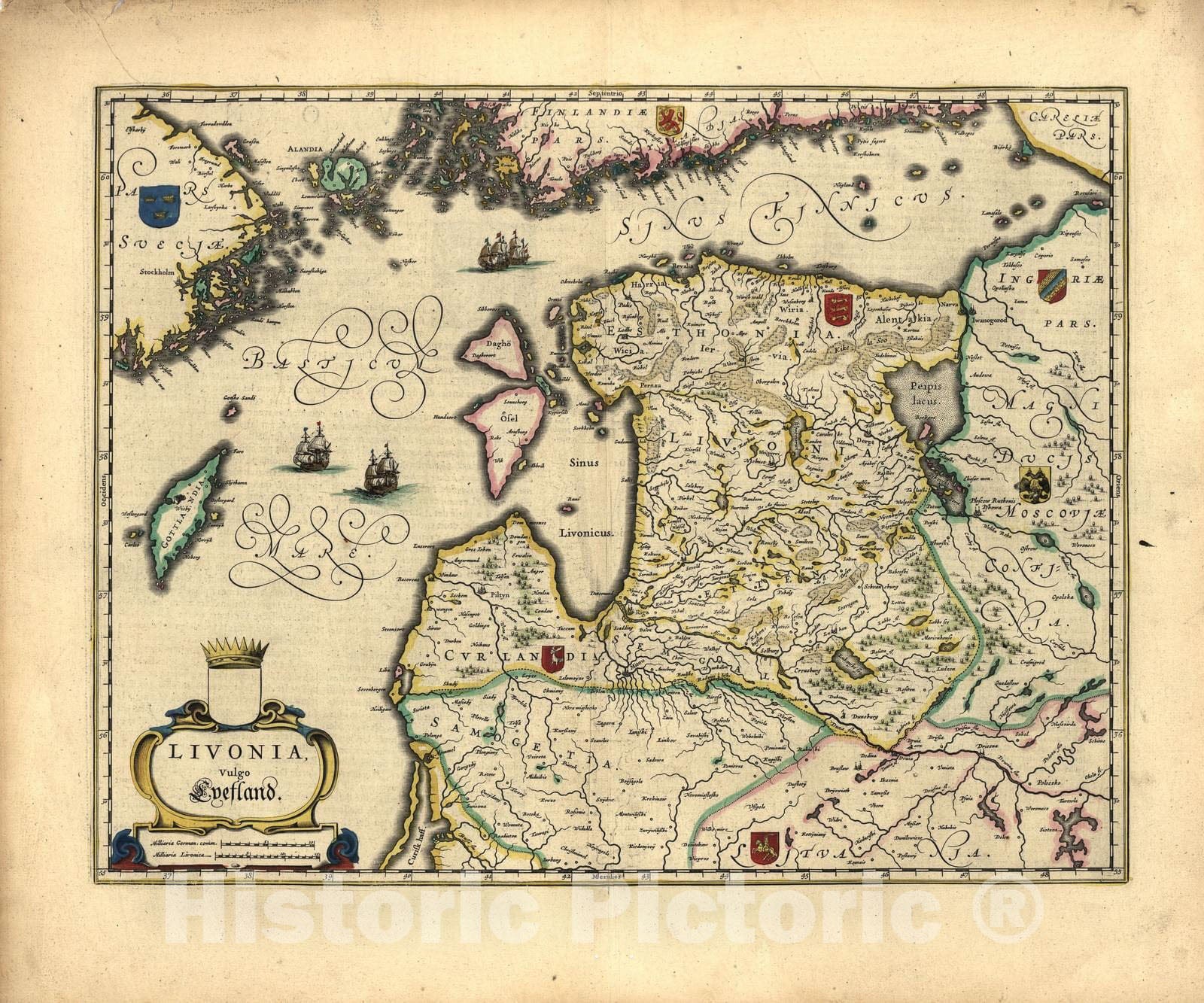 Historic 1647 Map - Le Theatre du Monde, ou, Novvel Atlas - Latvia - Estonia (Livonia) - Novvel Atlas