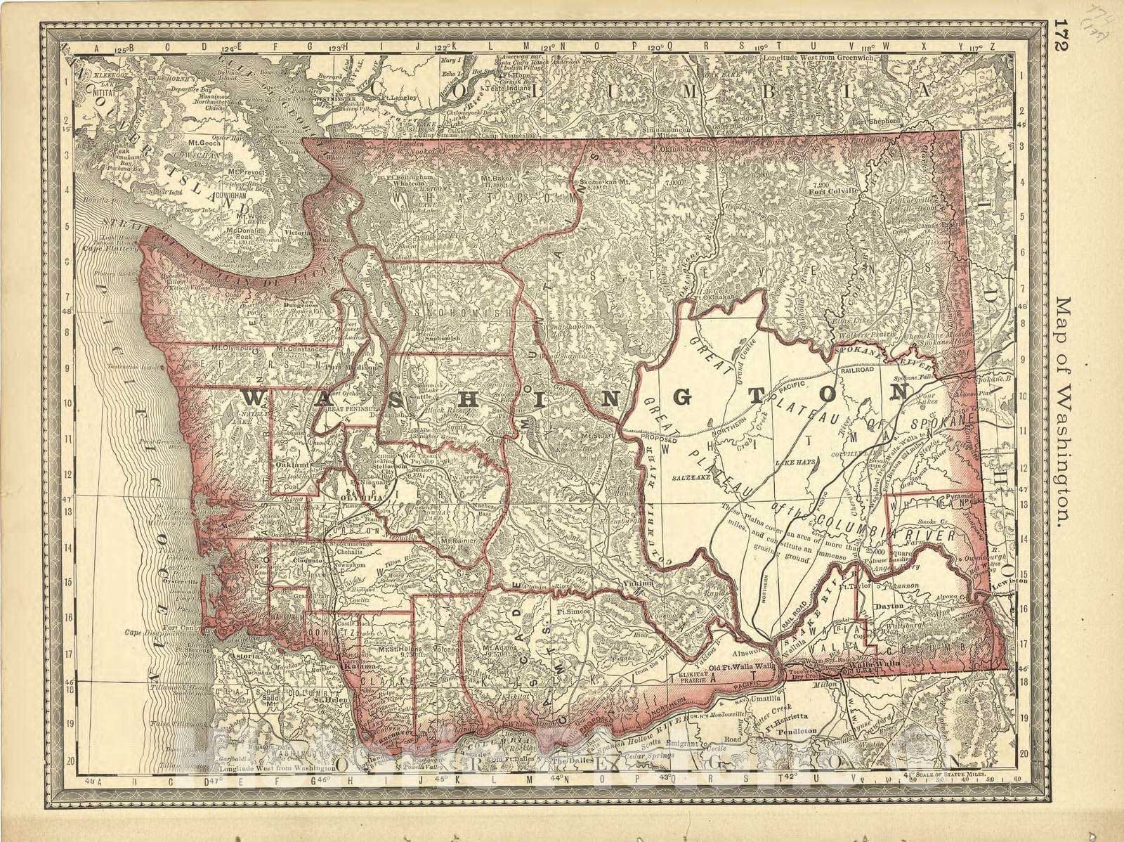 Historic 1881 Map - Historical Hand-Atlas, Illustrated - Map of Washington - Historical Hand Atlas, Illustrated, General & Local
