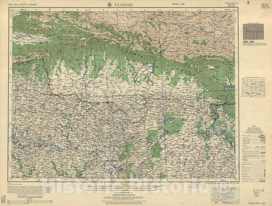 Historic 1955 Map - India and Pakistan 1:250,000. - Tansing, Nepal, India 1958