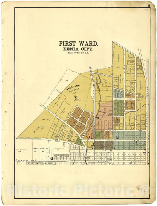 Historic 1896 Map - Riddell's Greene County Atlas, 1896. - First Ward Xenia City - Riddell's Atlas of Greene County, Ohio :