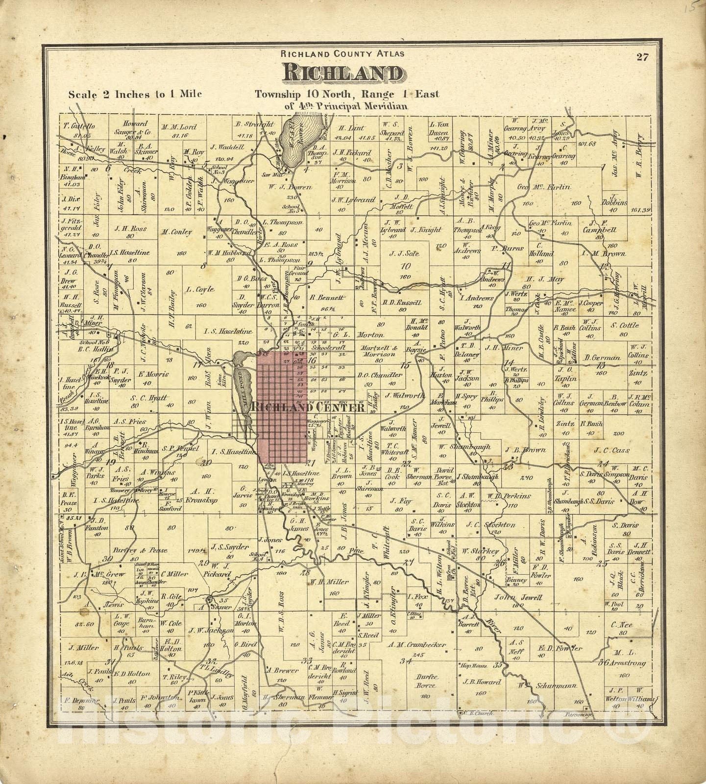Historic 1874 Map - Atlas of Richland Co, Wisconsin - Map of Richland - Atlas of Richland County, Wisconsin