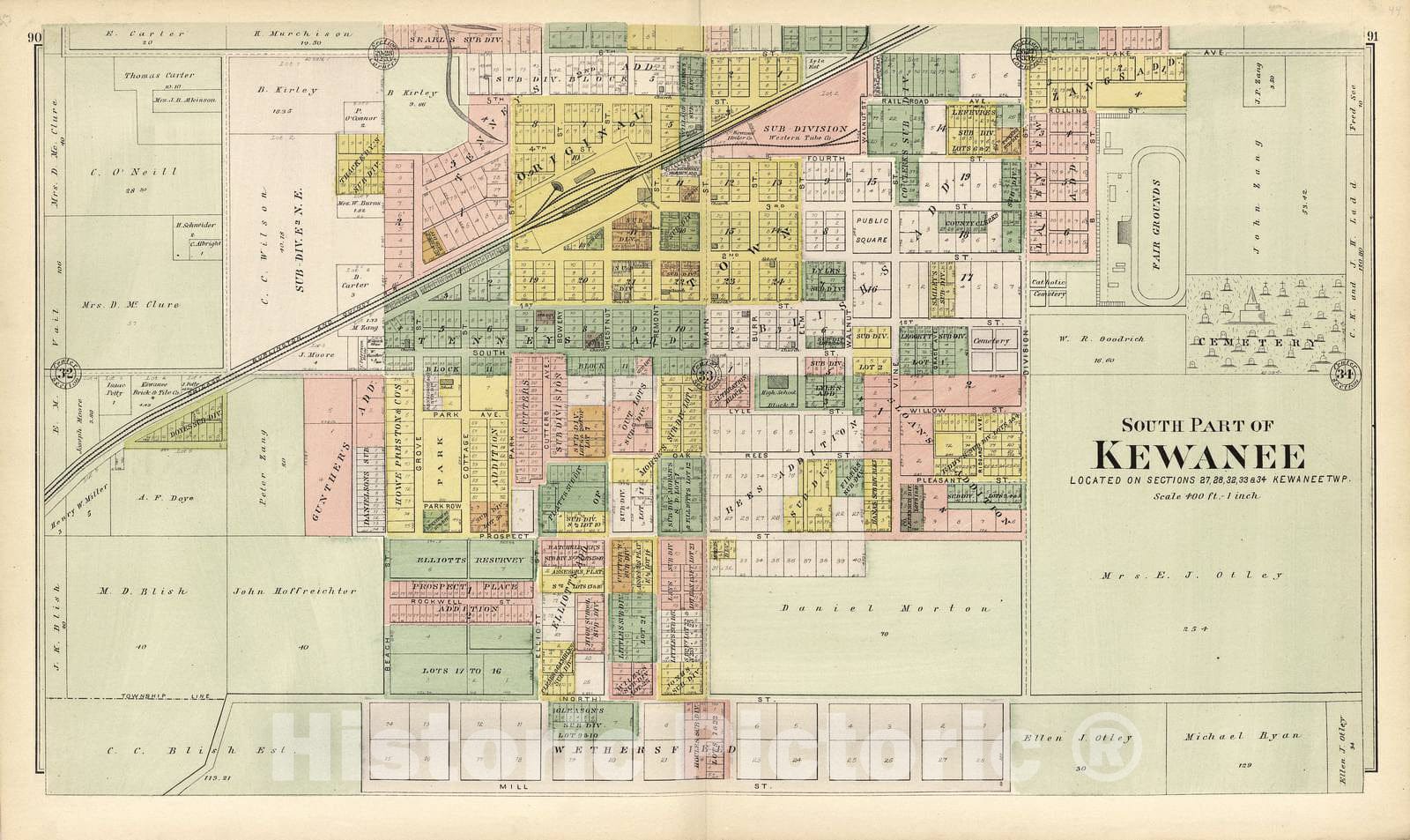 Historic 1893 Map - Plat Book of Henry County, Illinois - South Part of Kewanee