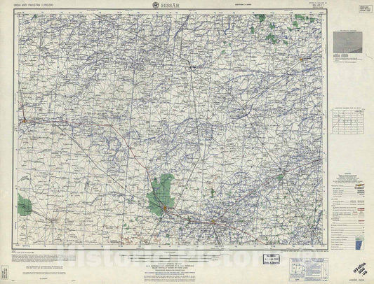 Historic 1955 Map - India and Pakistan 1:250,000. - Hissar, India 1959