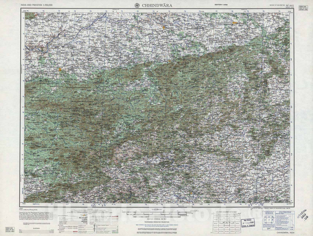 Historic 1955 Map - India and Pakistan 1:250,000. - Chhindwara, 1959