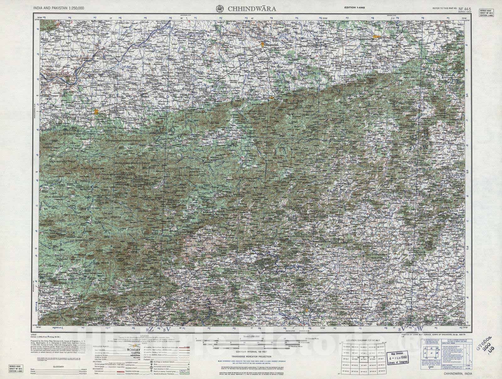 Historic 1955 Map - India and Pakistan 1:250,000. - Chhindwara, 1959