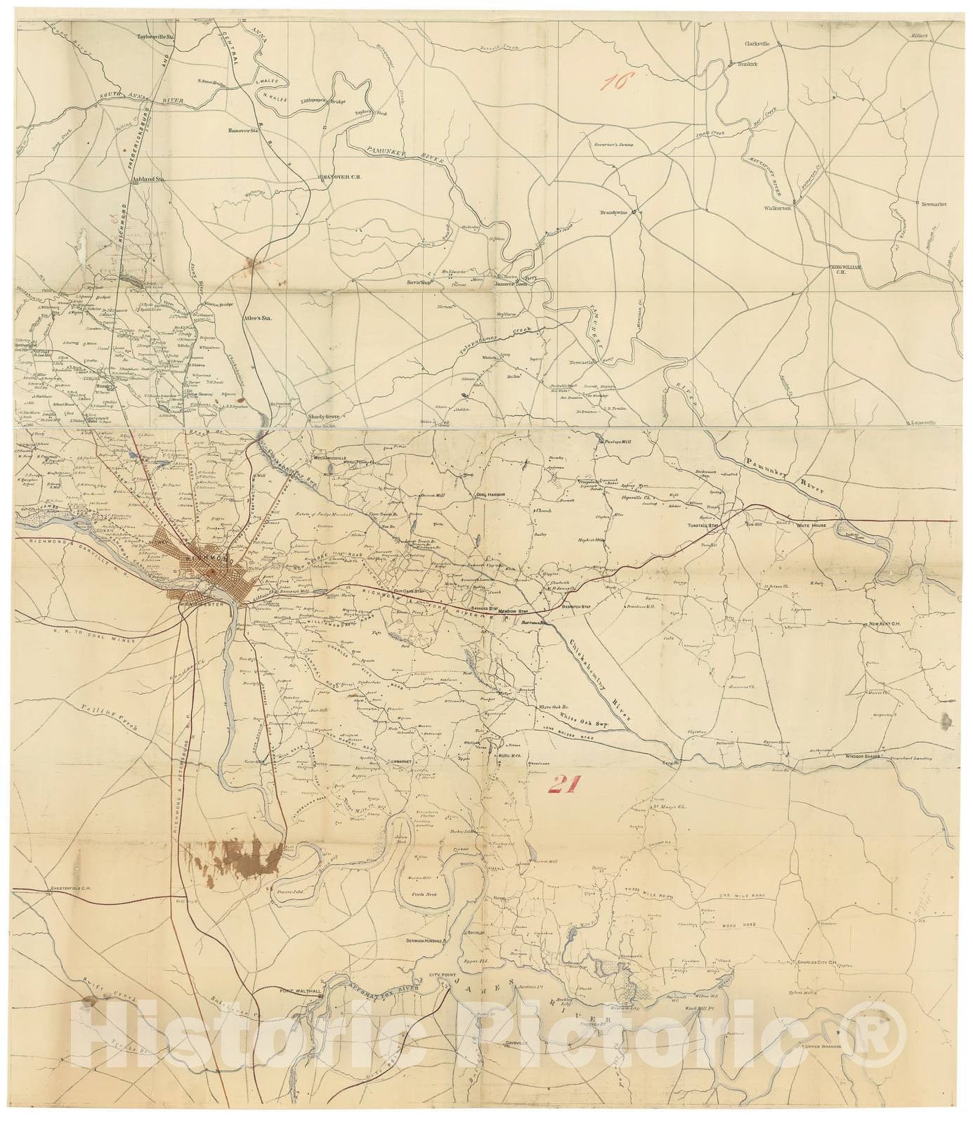 Historic 1864 Map - Central Virginia. - Sheet 21, map 3, c. 1