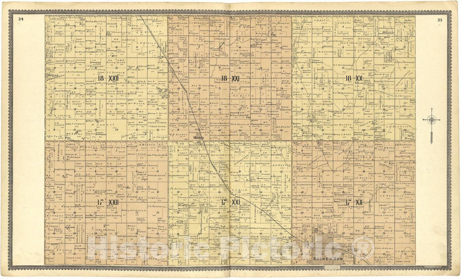 Historic 1904 Map - Standard Atlas of Custer County, Nebraska - 18 XXII; 18 XXI; 18 XX; 17 XXII; 17 XXI; 17 XX
