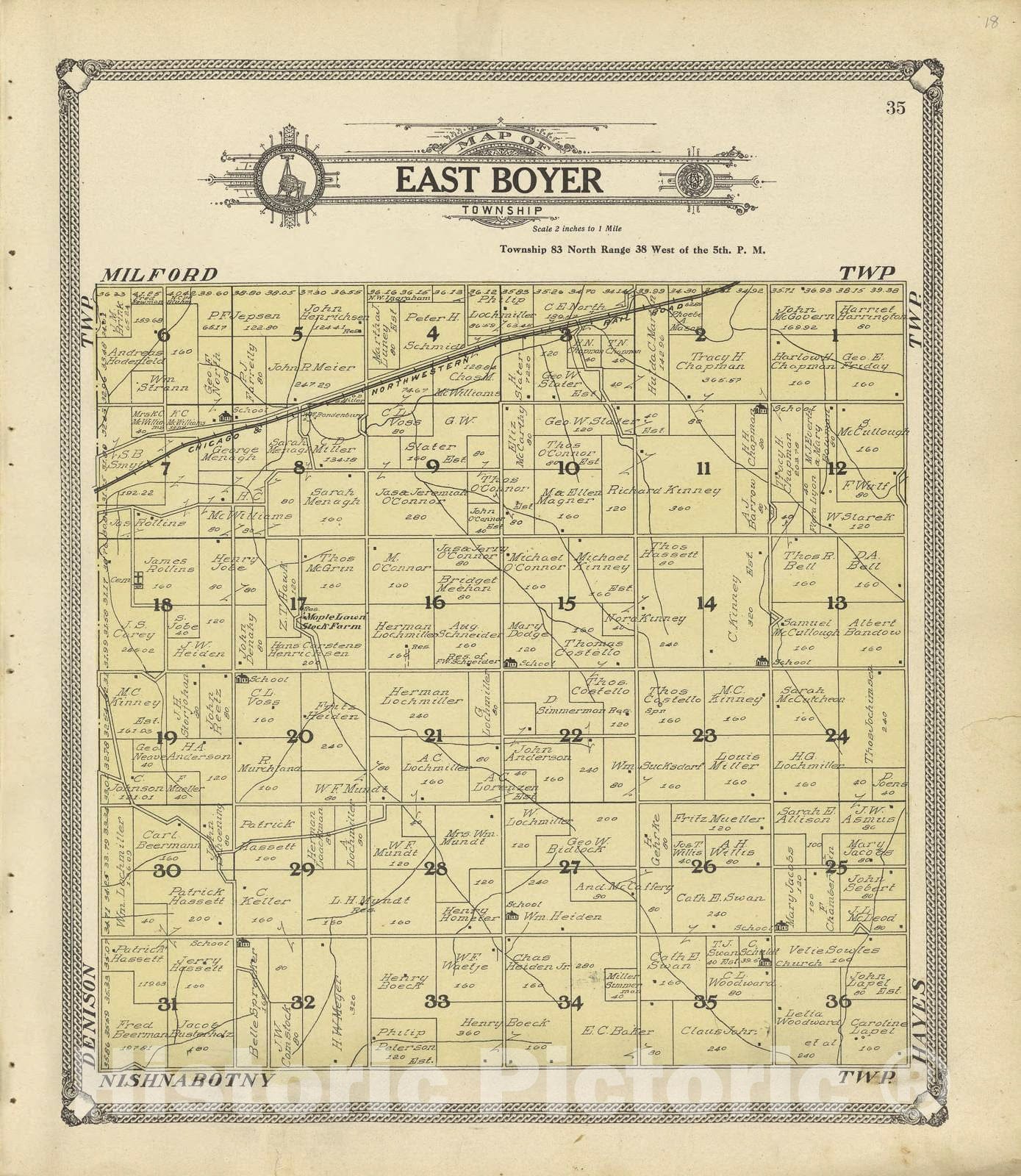Historic 1908 Map - Standard Atlas of Crawford County, Iowa - Map of East Boyer Township