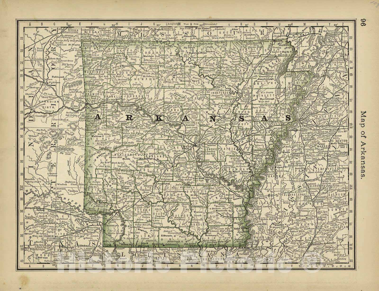 Historic 1882 Map - Historical Hand-Atlas, Illustrated - Map of Arkansas - Historical Hand Atlas, Illustrated, General & Local