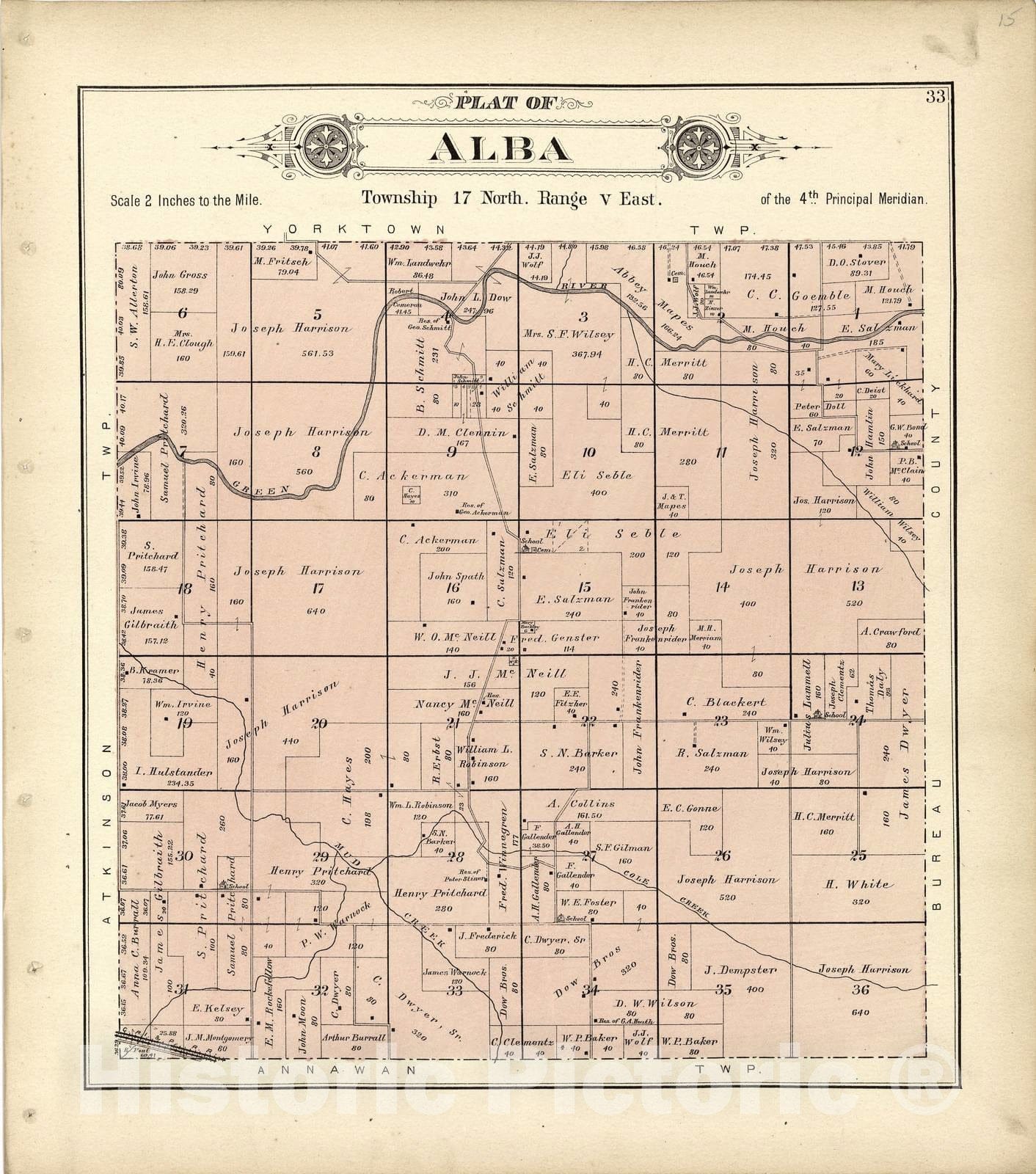 Historic 1893 Map - Plat Book of Henry County, Illinois - Plat of Alba