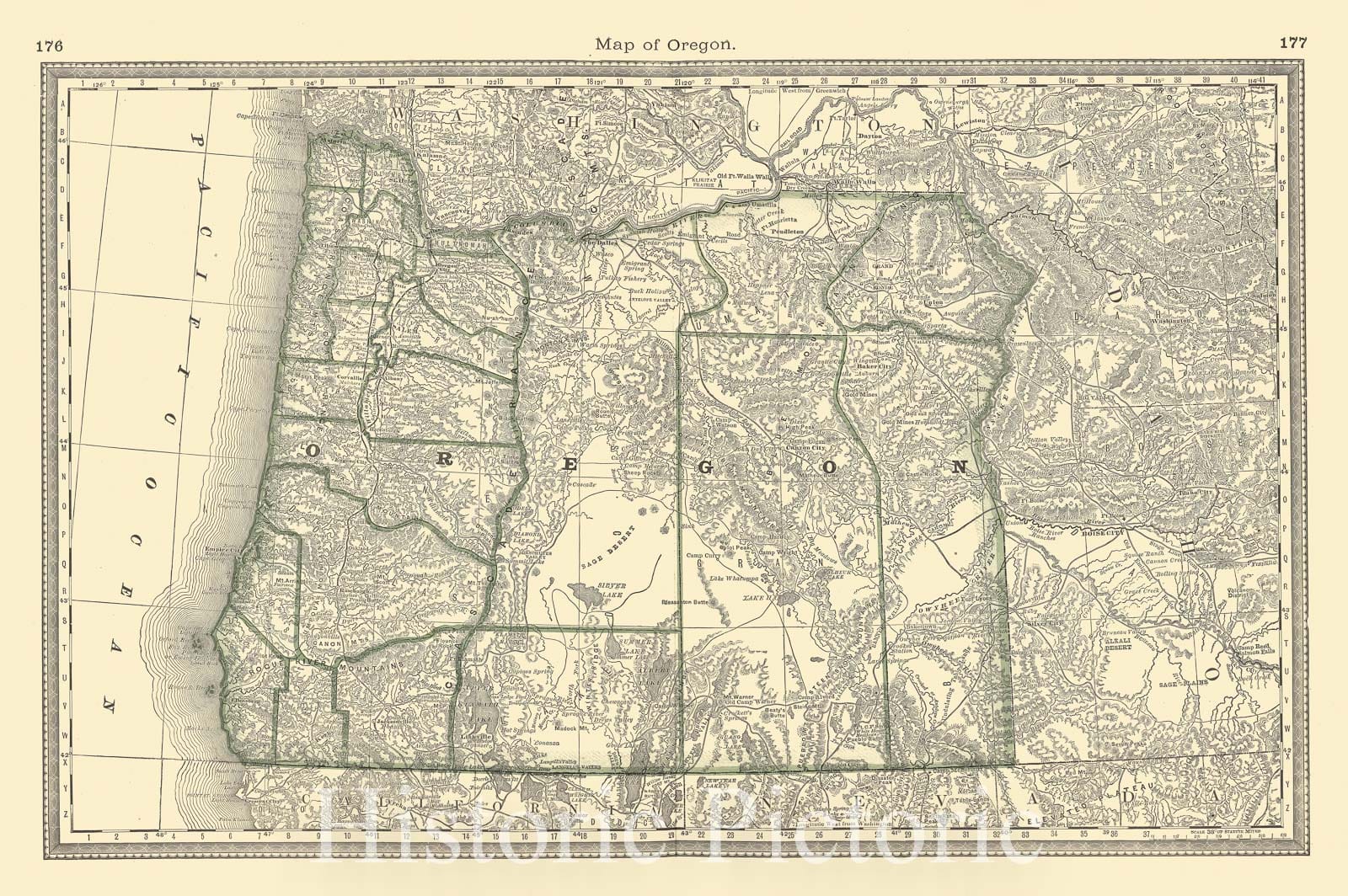 Historic 1881 Map - Historical Hand-Atlas, Illustrated - Map of Oregon - Historical Hand Atlas, Illustrated, General & Local