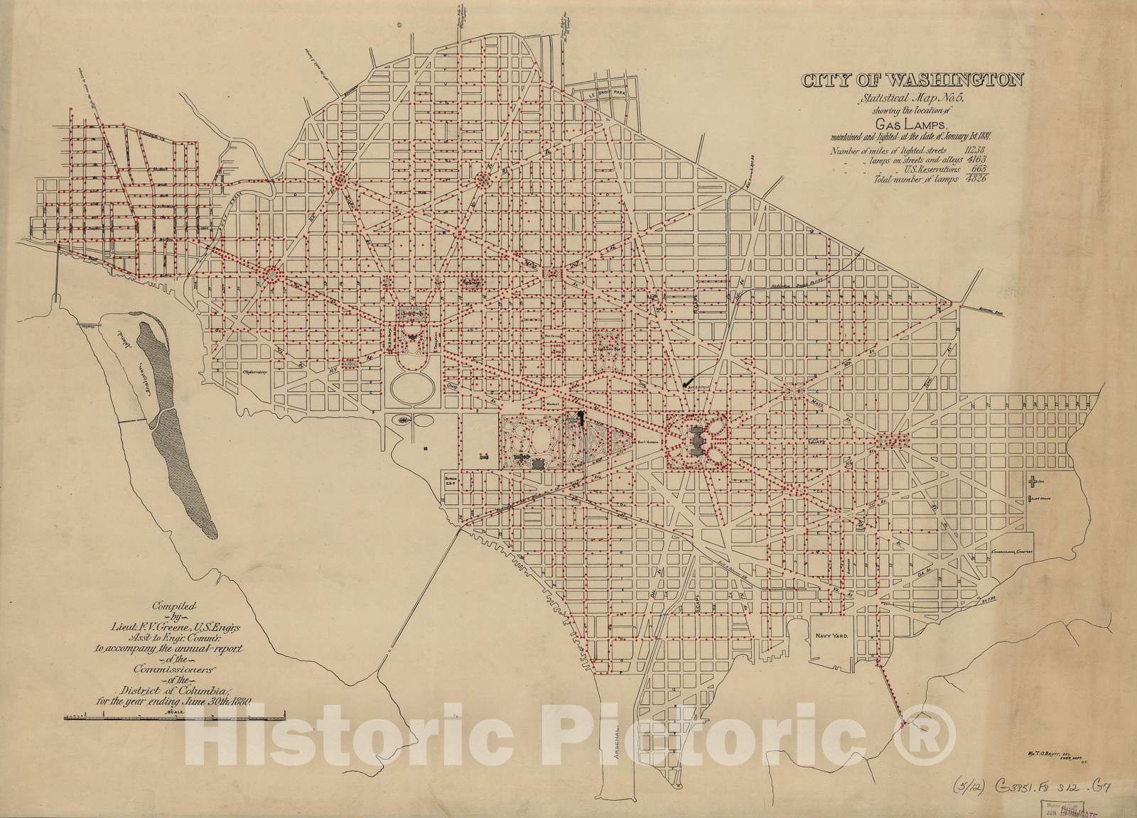 Historic 1880 Map - City of Washington, Statistical maps - Map No. 5: Gas Lamps
