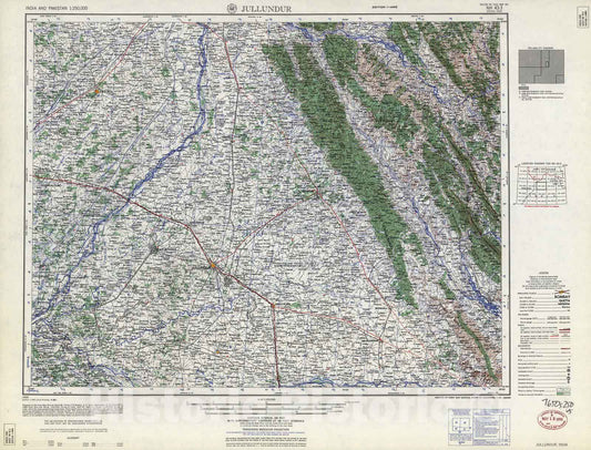 Historic 1955 Map - India and Pakistan 1:250,000. - Jullundur, India 1959